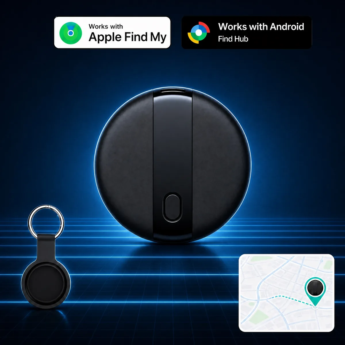 SUNDA bicycle tracker tag with the Find My app showing the bike position on a map