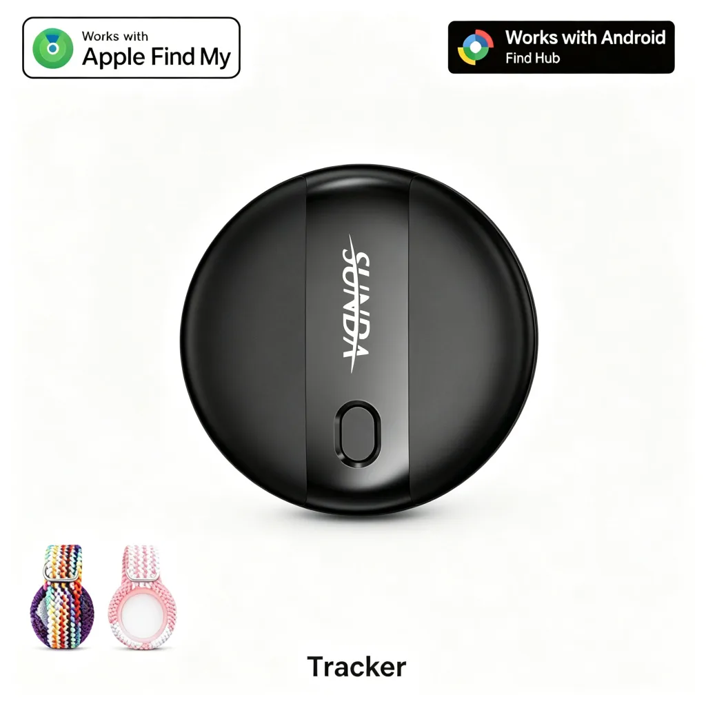 Find My tracker tag showing the matte ABS housing