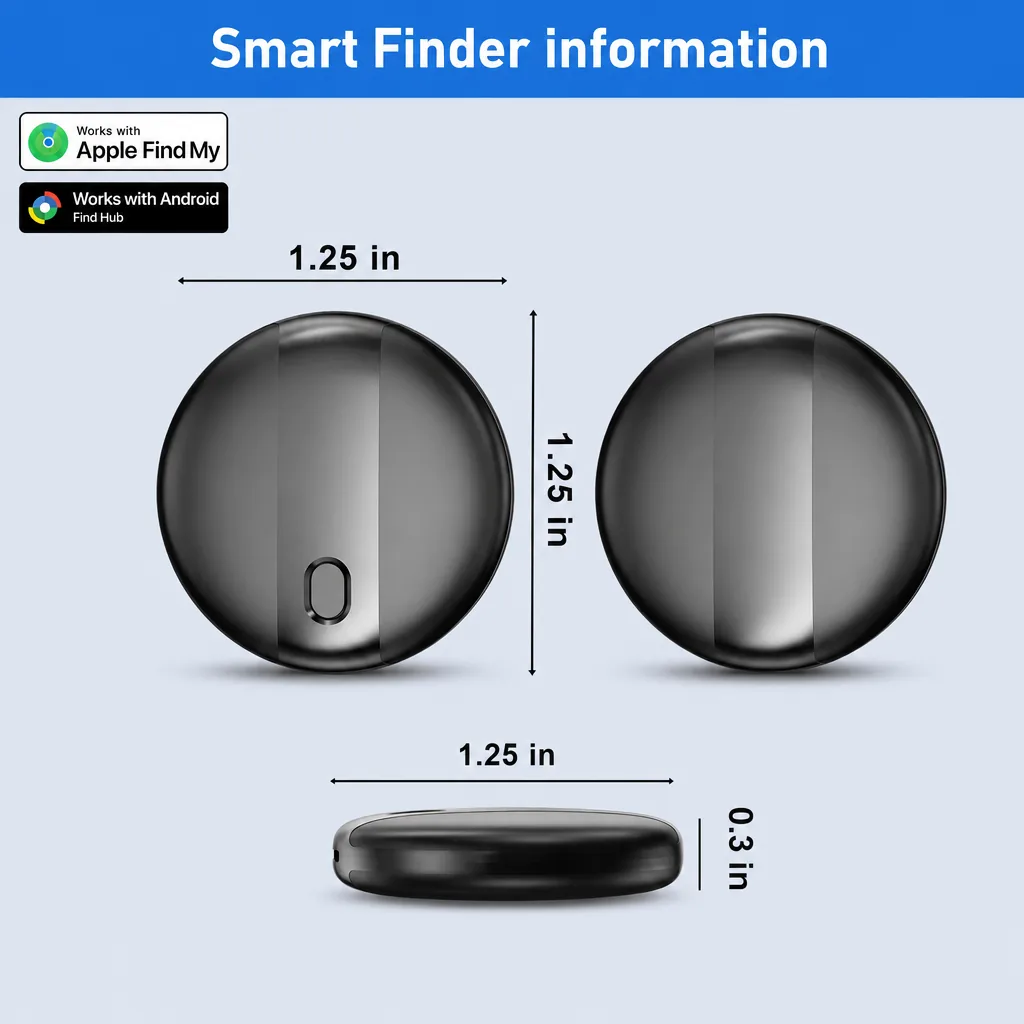 Four Find My trackers shown together for multi-item tracking