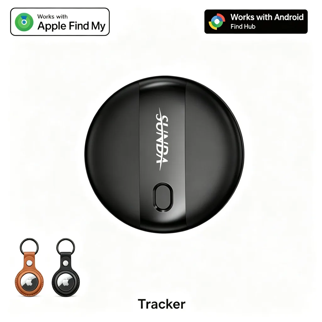 Matte black round Bluetooth tracker housing