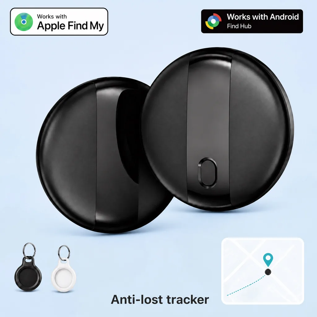 Bluetooth tracker hero product shot on a dark background