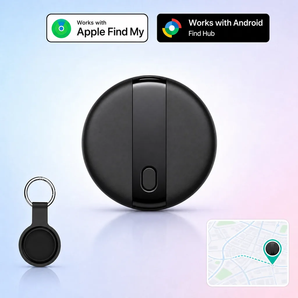 Bluetooth tracker body shown in a lilac colour option