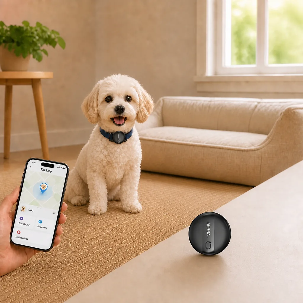 Lightweight pet tracker tag close-up