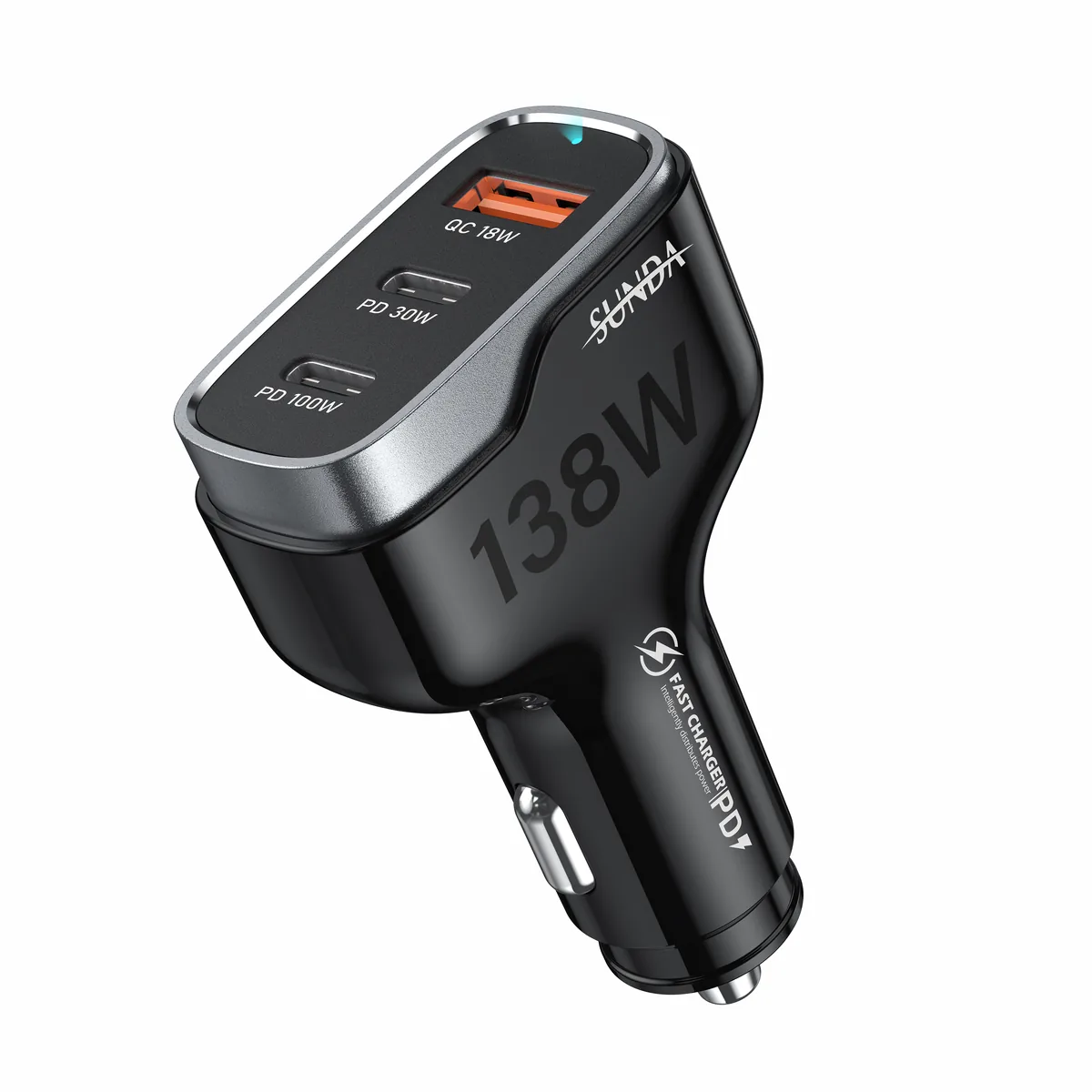 CC53 140W car charger three-port side angle