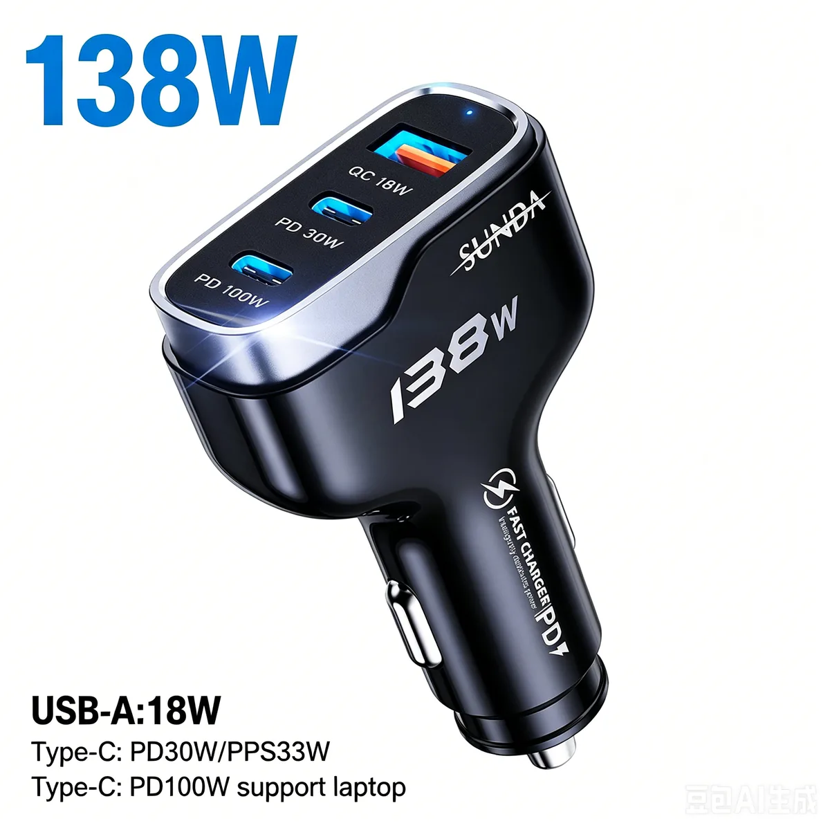 CC53 140W port layout USB-A 18W and Type-C PD 100W