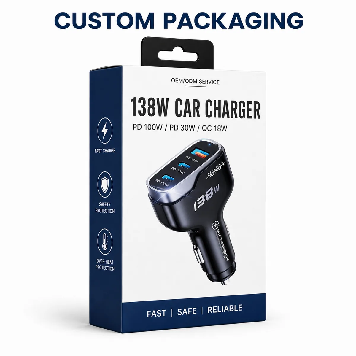CC53 140W car charger OEM custom packaging box