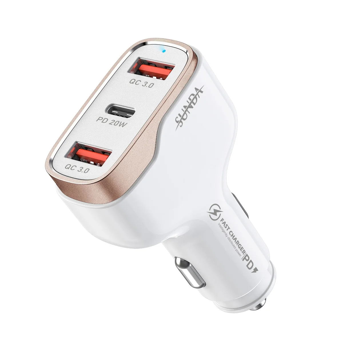 CC53-2A1C three port car charger white 2 USB-A 1 Type-C