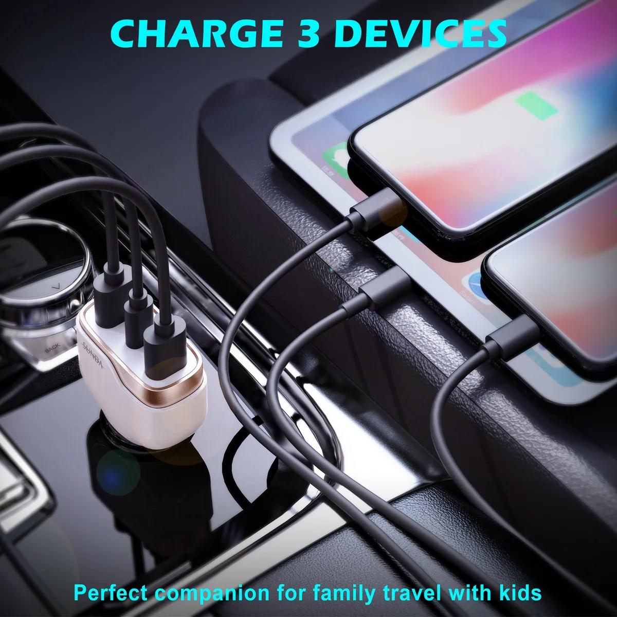 CC53-2A1C charging three devices in car