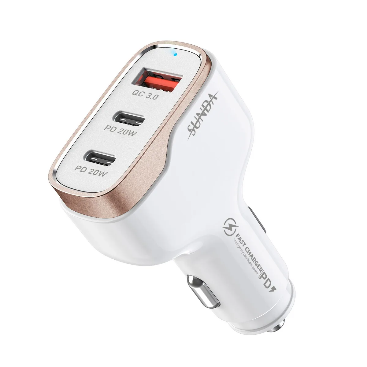 CC53-2C1A three port car charger white 2 Type-C 1 USB-A