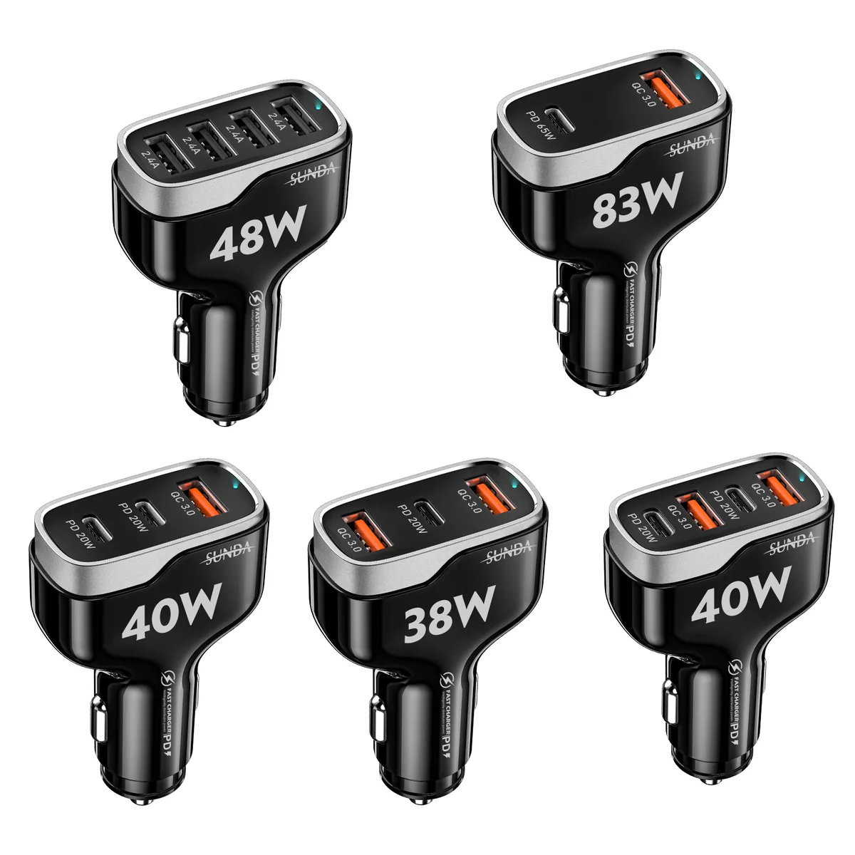 CC53 48W 4 port car charger 13W 17W 40W multi models
