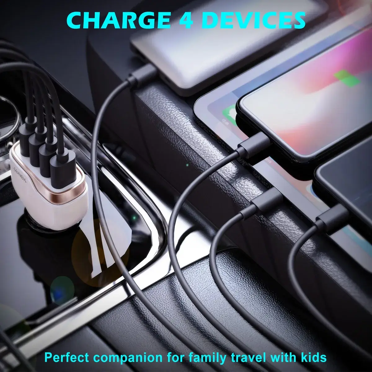 CC53-4A 48W charger four devices in car interior