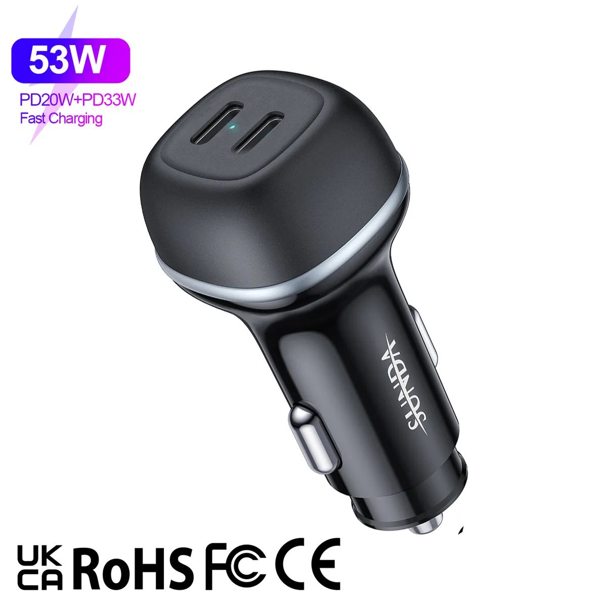 CC62 dual USB car charger with two simultaneous outputs