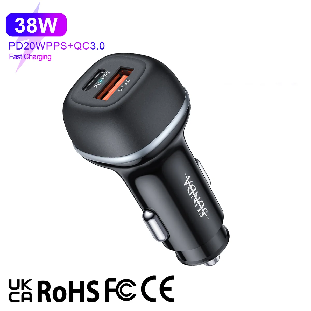 CC62 51W car charger QC 3.0 USB-A port detail