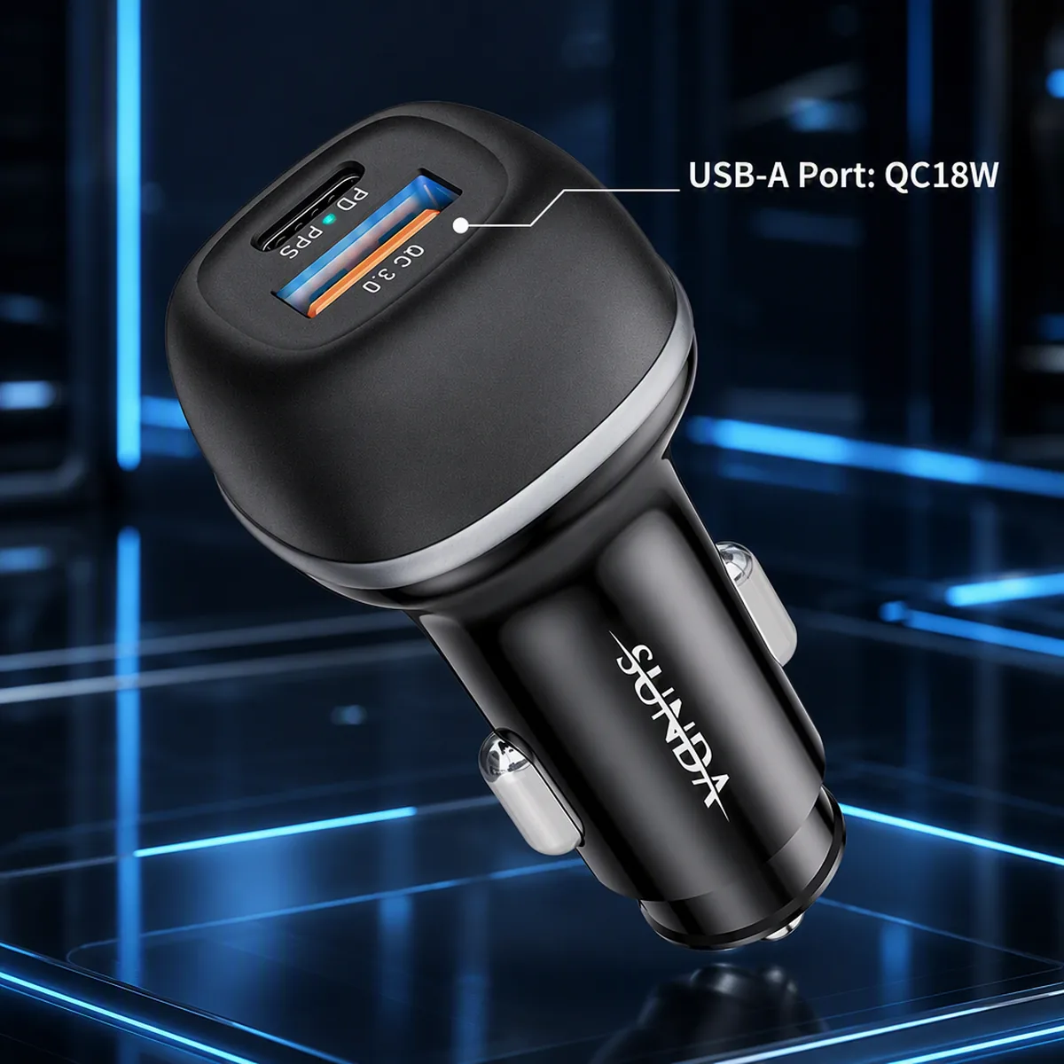 CC62 51W car charger USB-A port delivering QC 18W