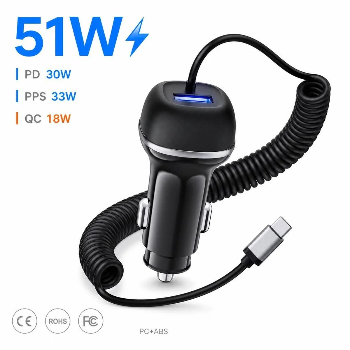 CC62 51W car charger output breakdown, PD 30W PPS 33W QC 18W