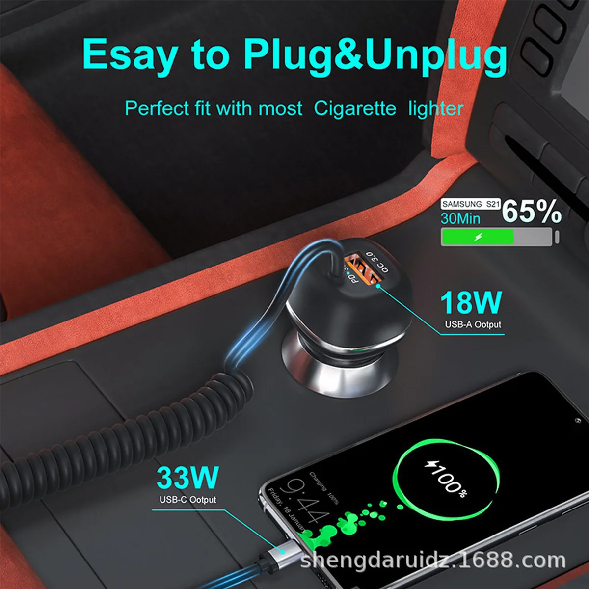 CC62 51W car charger easy to plug and unplug from the socket