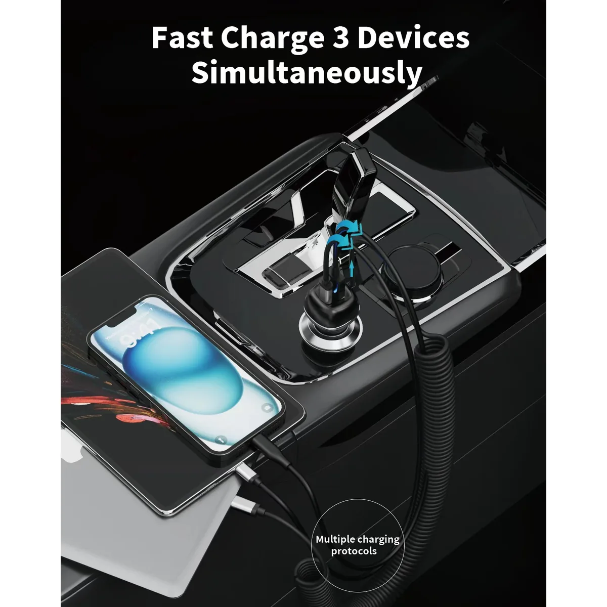 CC62 71W car charger PC fireproof housing in black