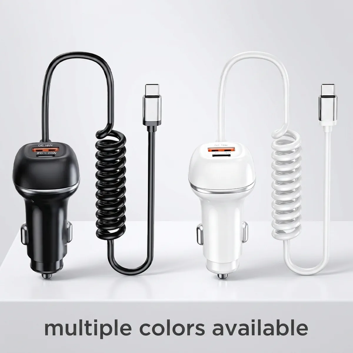 CC62 71W spring cable car charger with cable extended to full length