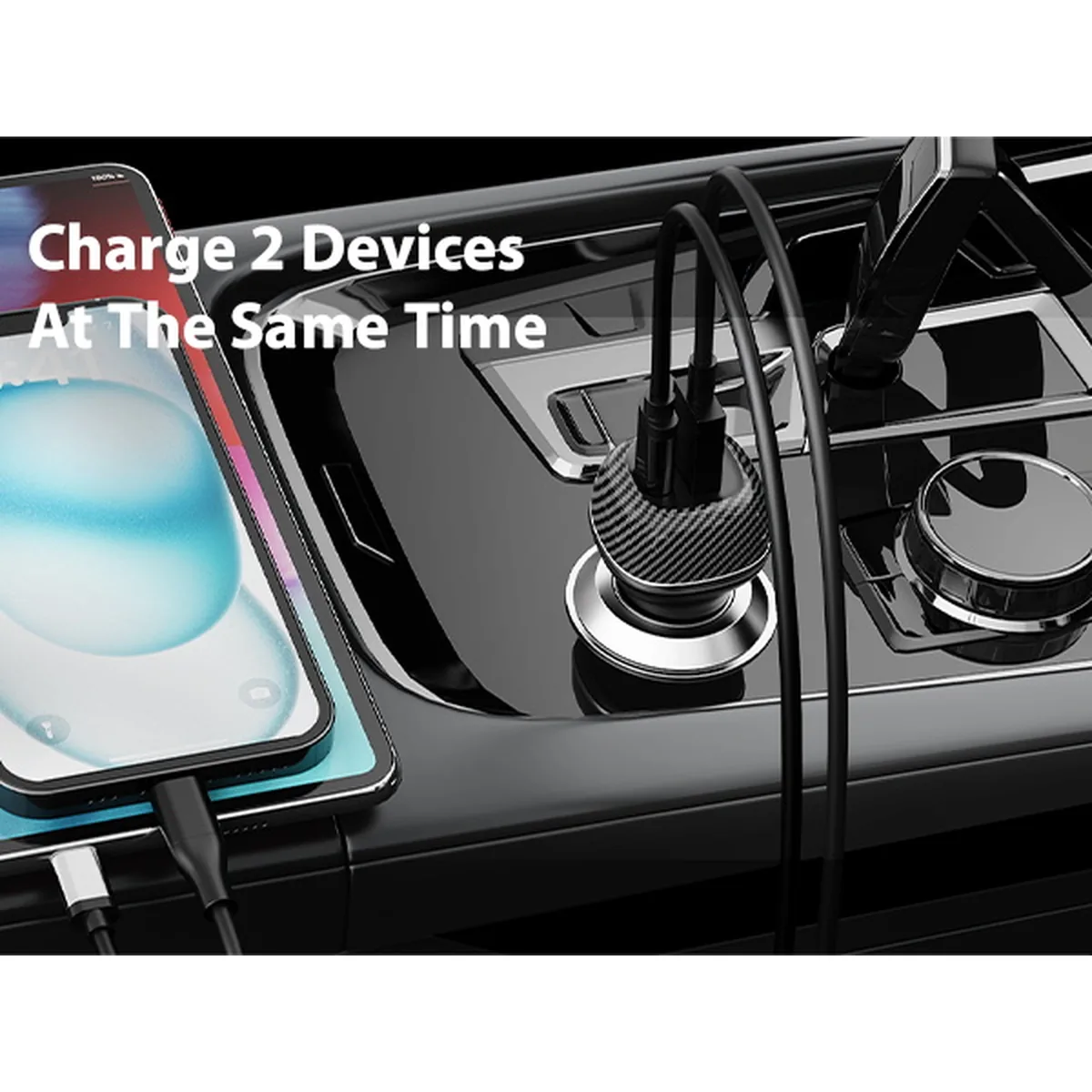 CC62 90W car charger charging two devices at the same time