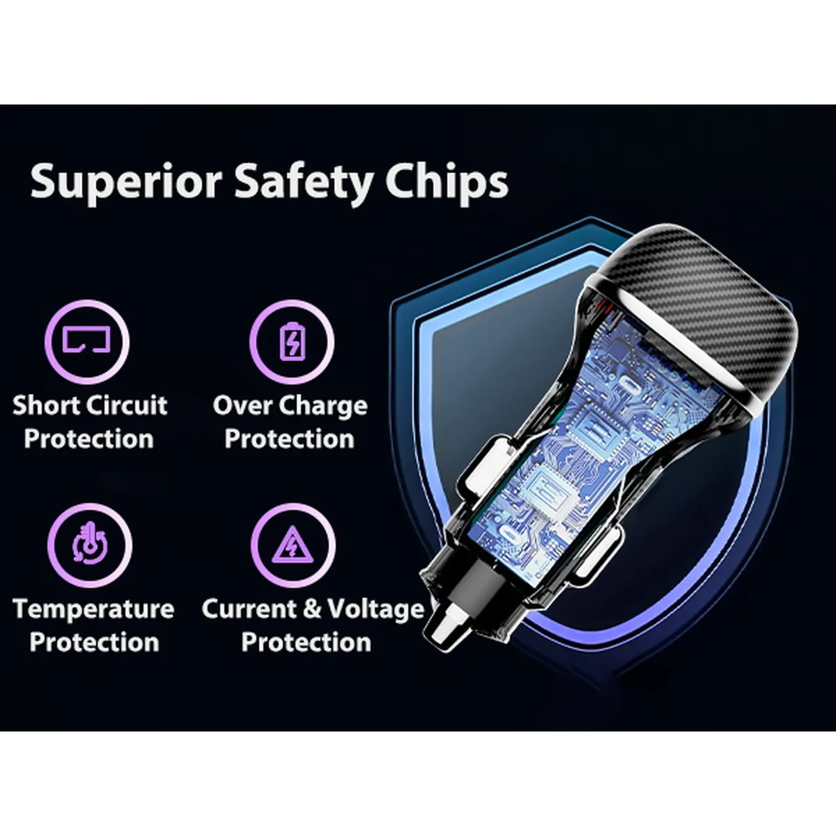 CC62 90W car charger superior safety chips protection diagram
