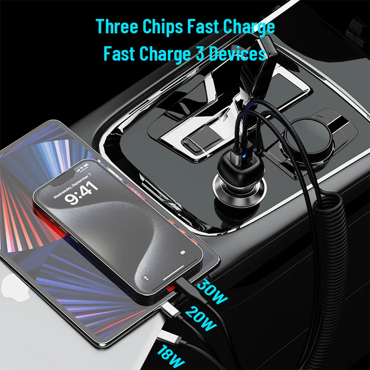 CC62 90W car charger three-chip fast charging for three devices