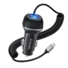 CC62 96W retractable car charger with dual built-in cables, front view