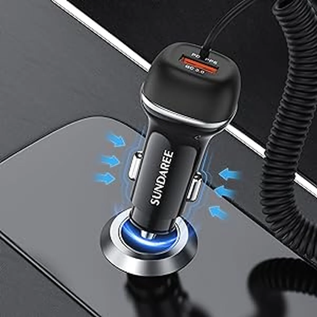 CC62 96W car charger 180 degree rotating head and LED voltage display