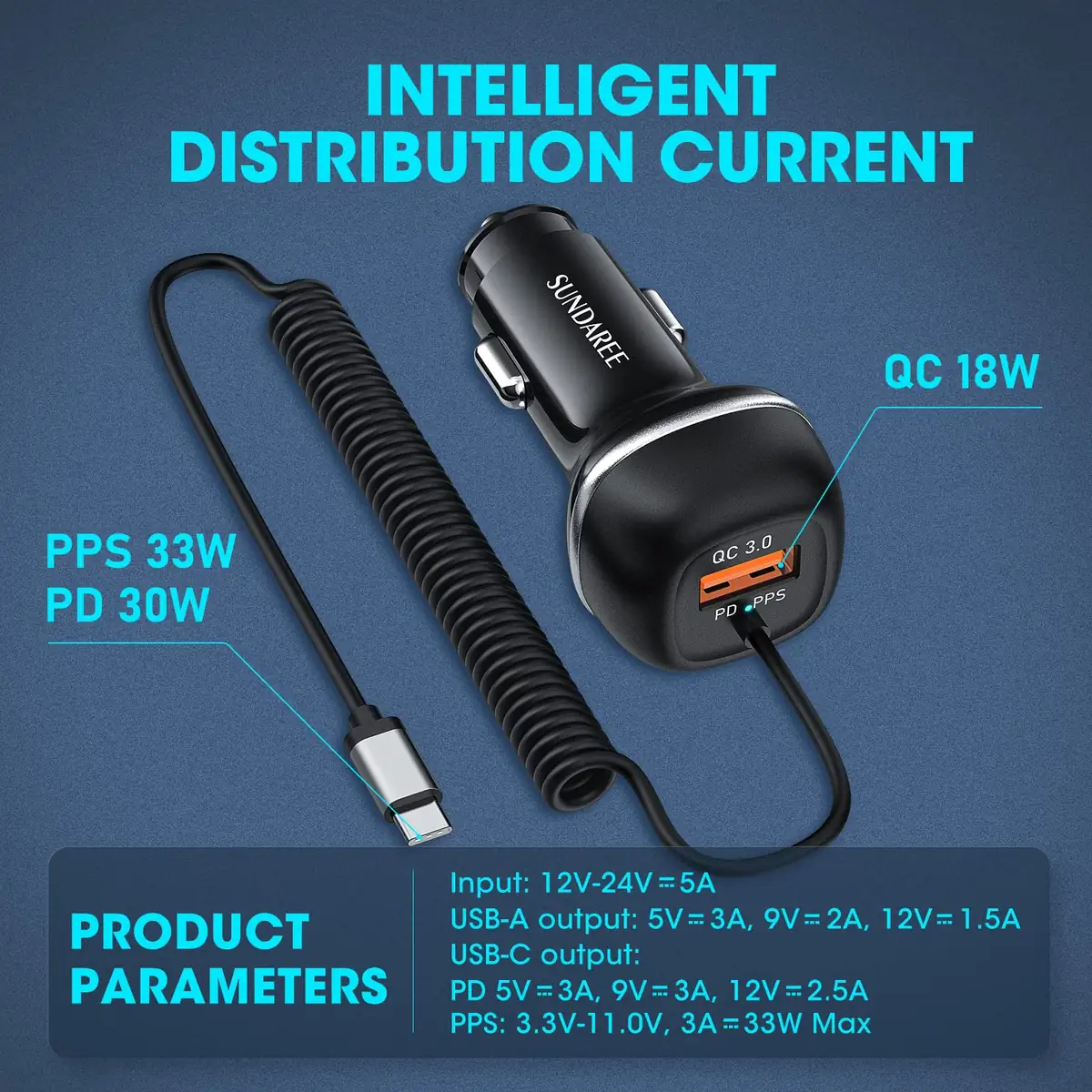 CC62 96W retractable car charger plugged into a car cigarette lighter socket