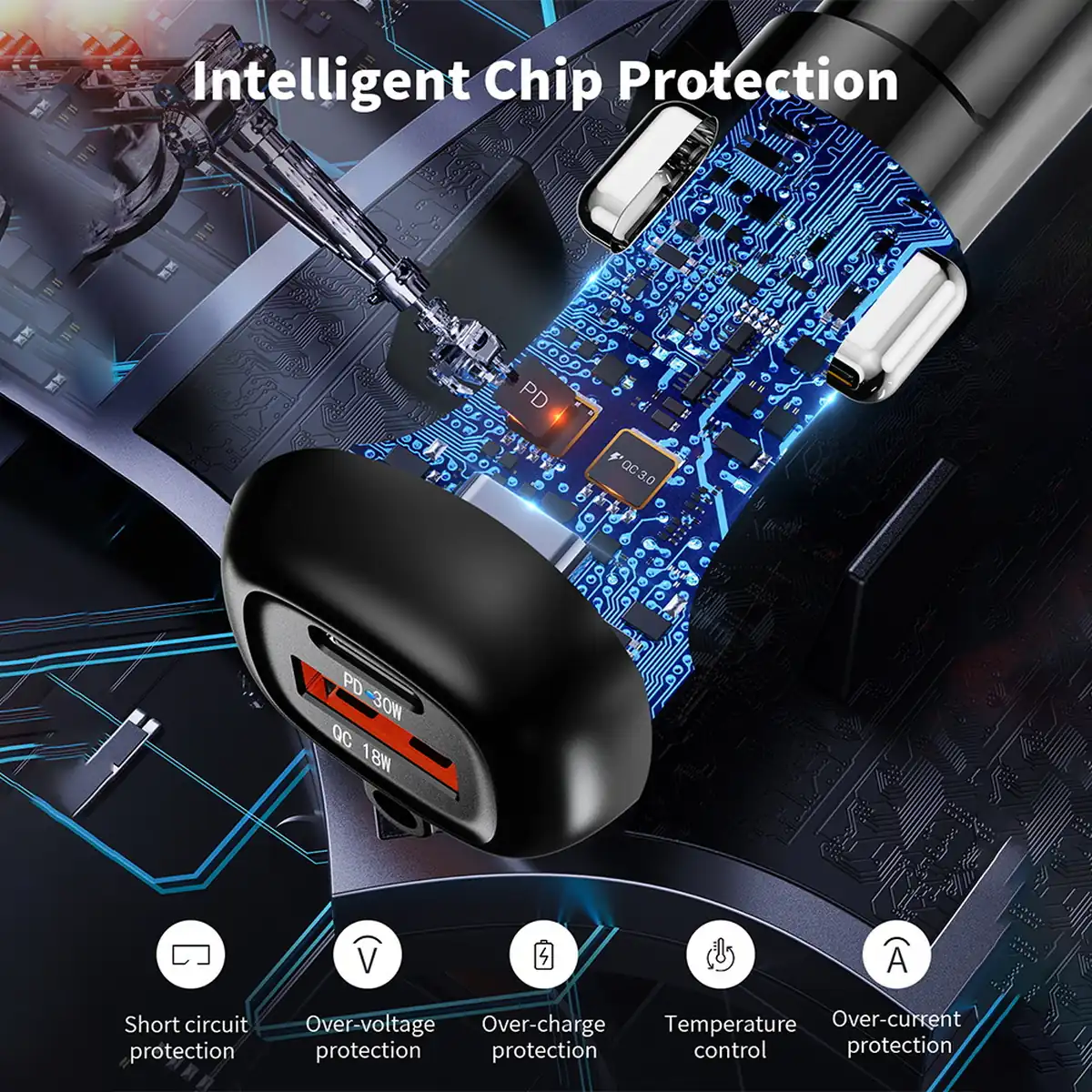 CC62 96W car charger intelligent chip protection exploded diagram