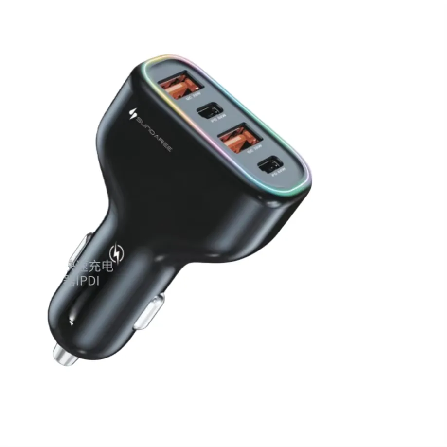 SUNDA CC68 126W RGB car charger with 4 ports and ambient light ring