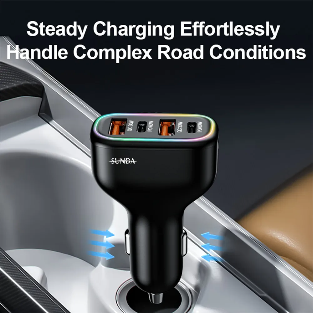 SUNDA CC68 126W RGB car charger steady charging on rough road conditions