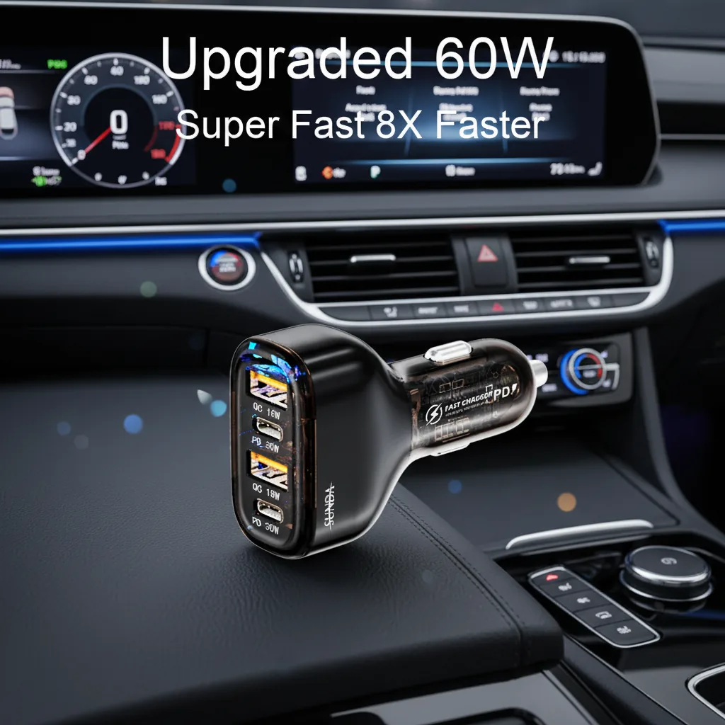 SUNDA CC68 car charger plugged in a car dashboard socket