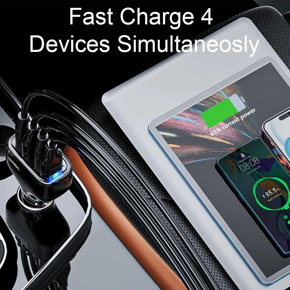 SUNDA CC68 car charger charging four devices simultaneously