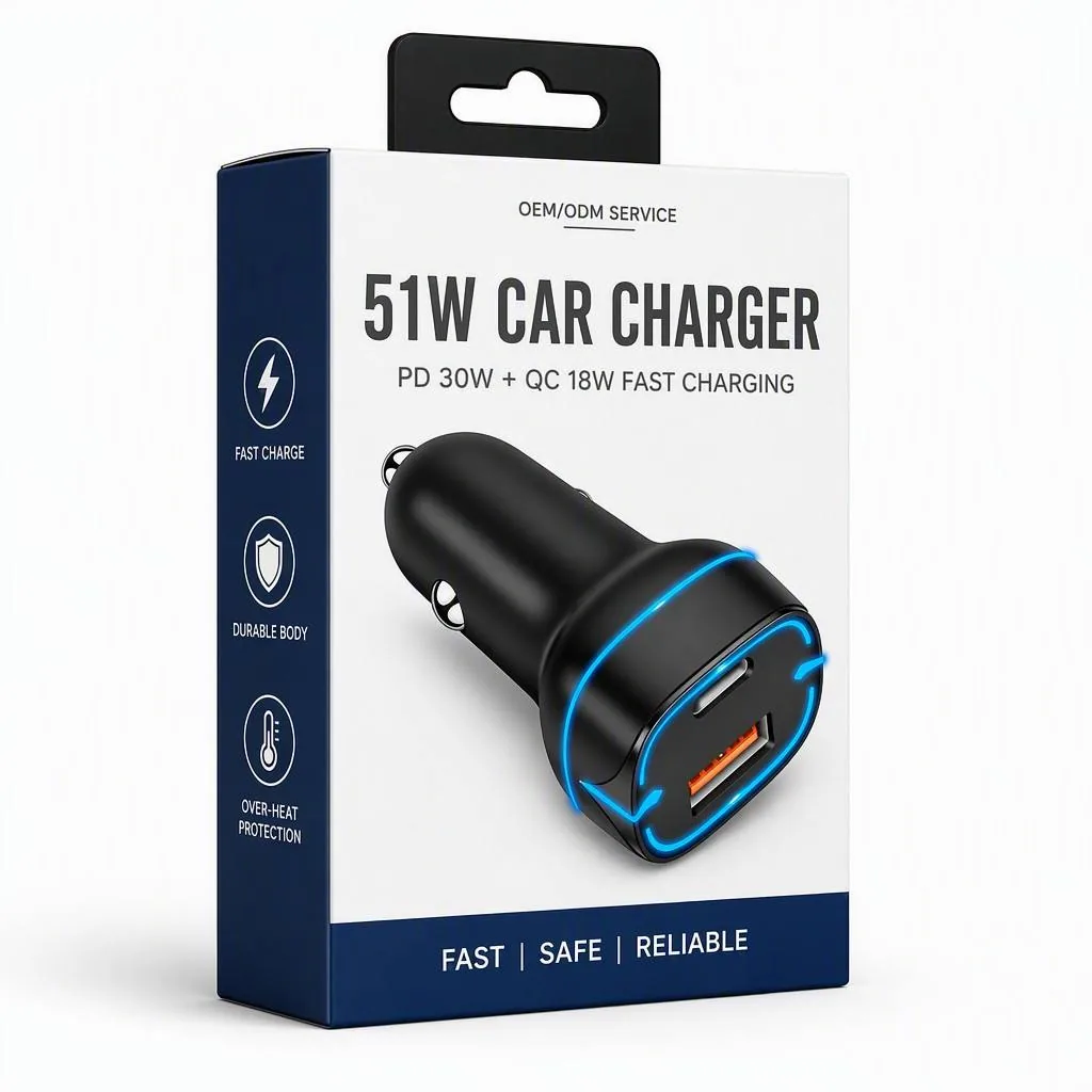 SUNDA 51W car charger retail packaging box