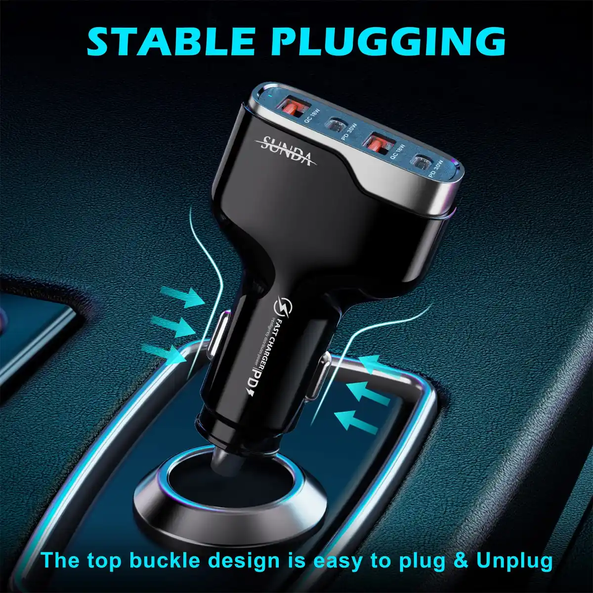 SUNDA CC68 60W car charger stable plugging top buckle design