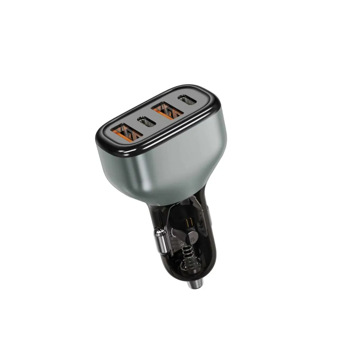 SUNDA CC68 66W four-port car charger in a grey body, front view with two USB-C and two USB-A ports