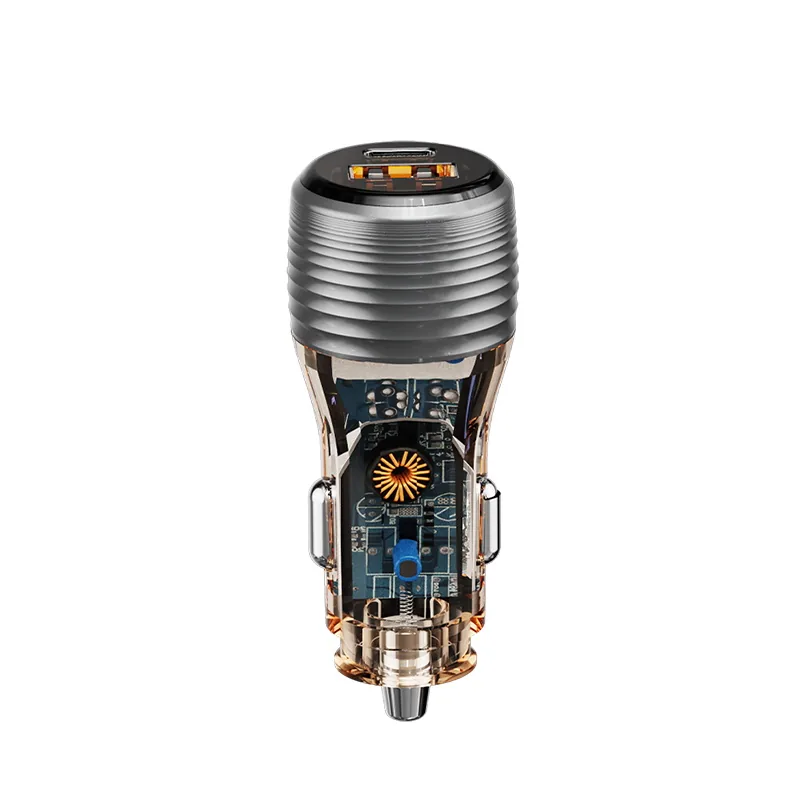 CC70 51W transparent car charger, front view on a white background