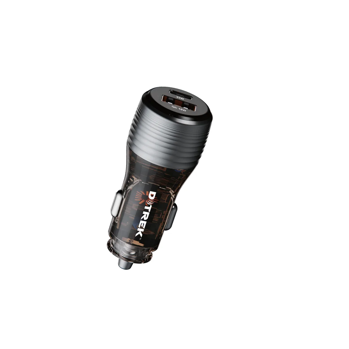 CC70 51W car charger slim transparent body, three quarter view