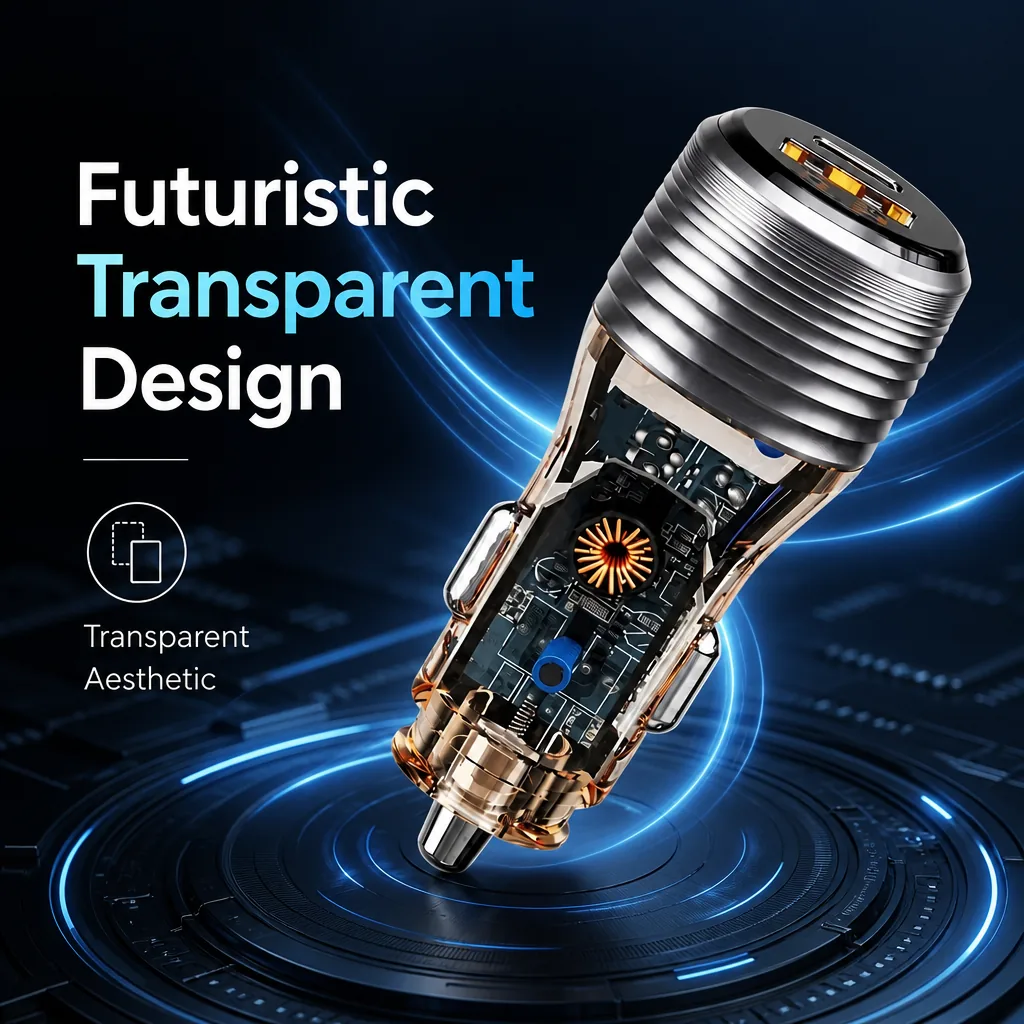CC70 51W car charger futuristic transparent design with an exploded circuit view