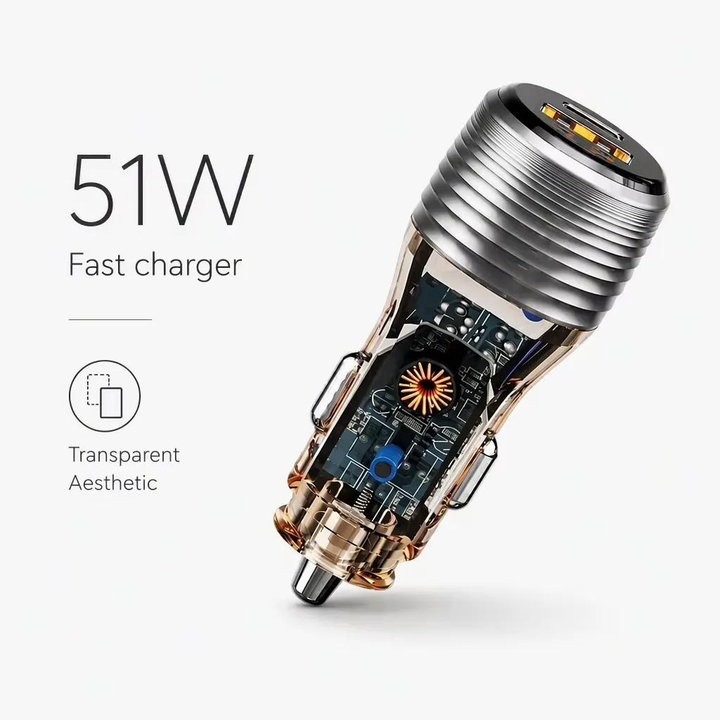 CC70 51W fast charger with a transparent shell and 51W marking