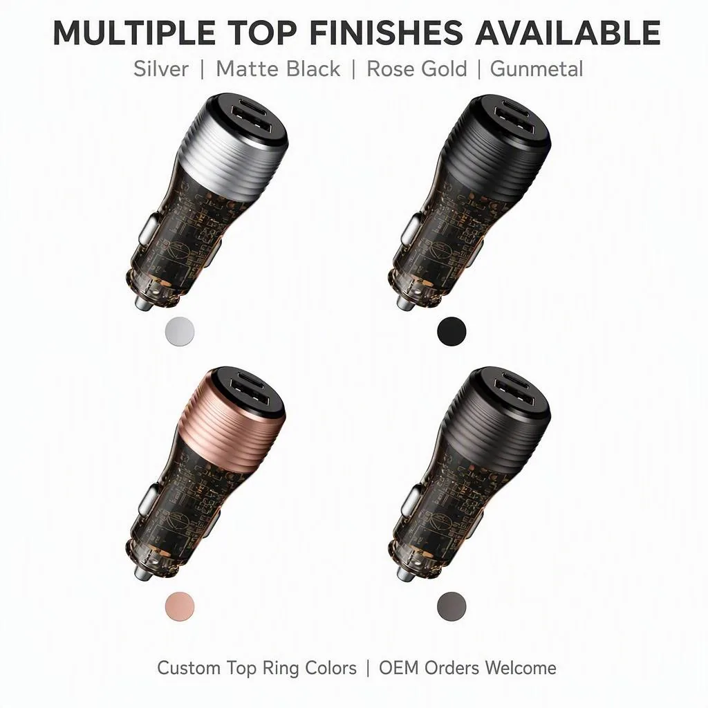 CC70 51W car charger multiple top finishes available, custom logo and colour