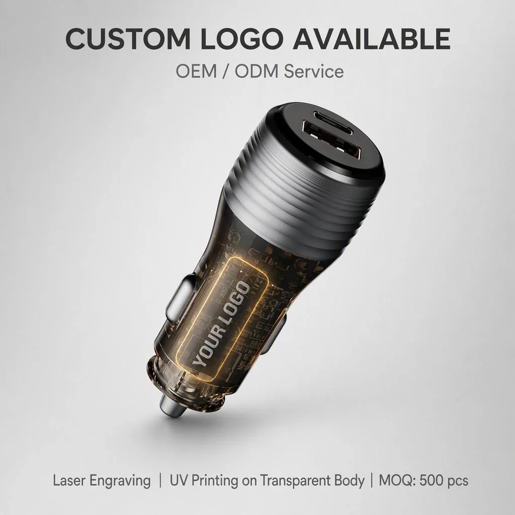 CC70 51W car charger custom logo laser engraving with Pantone colour matching
