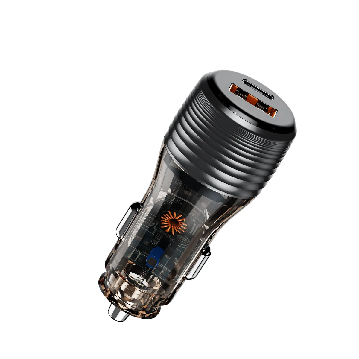 CC70 90W car charger circuit board visible through the transparent housing