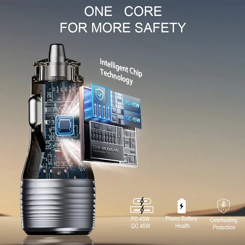 CC70 90W car charger intelligent chip protection diagram, one core for more safety
