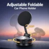 Foldable magnetic car holder showing the 360 degree swivel and 180 degree hinge ranges