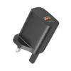 SUNDA HC-019 20W PD wall charger in black, USB-A and USB-C outputs, UK plug folded out
