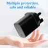 Multiple protection 20W wall charger held in one hand, USB-A and USB-C ports visible