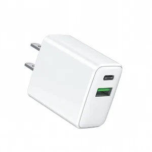 SUNDA HC-6 GaN wall charger in white with the EU plug, one USB-C PD port and one USB-A QC port