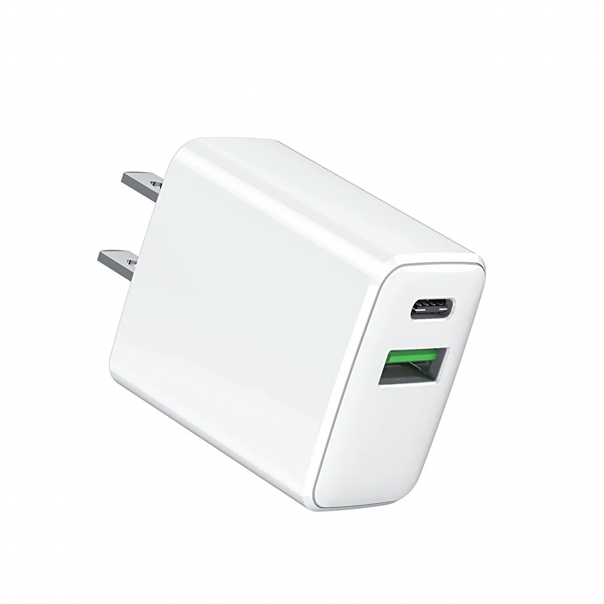 SUNDA HC-6 GaN wall charger in white with the EU plug, one USB-C PD port and one USB-A QC port