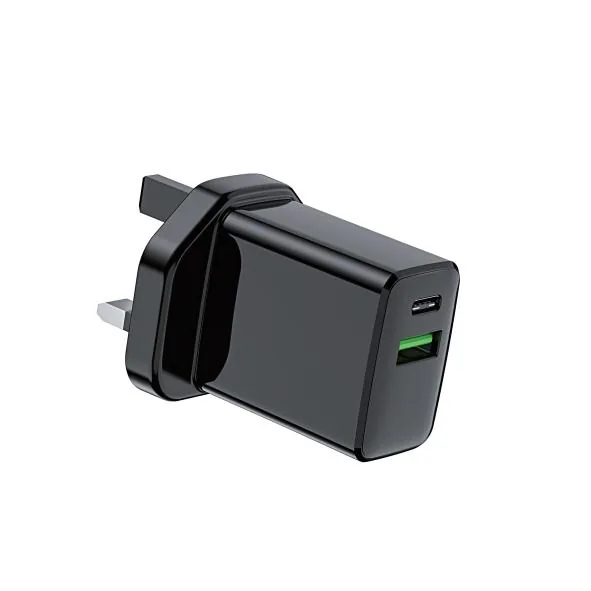 SUNDA HC-6 GaN wall charger in black with the plug folded through 90 degrees
